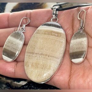 Raw Phantom Yellow Zebra Calcite Earrings & Pendant Set